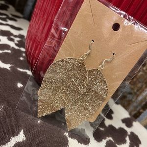 Gold Glittered Feathered Earrings